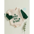 thumbnail image 3 of Suealasg Baby Boys Girls Bubble Romper Long Sleeve Round Neck Shamrock Letter Print Bodysuit 3 6 12 18 Months Newborn Spring Clothes, 3 of 8