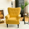 thumbnail image 4 of Gymax Set of 2 Modern Accent Chairs w/ Tufted Back & Rubber Wood Legs Yellow, 4 of 9