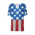 thumbnail image 4 of Qingpeng 4th of July Outfits for Women American Flag Shirt Patriotic T-Shirts Fashion Women's Summer V-Neck Casual Short Sleeve Print Strapless Blouse Tops, 4 of 5