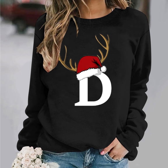 Hilzaten Womens Print Tops Long Sleeve Loosse Pullover Casual Womens Hoodless Sweatshirts