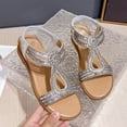 thumbnail image 6 of KIJBLAE Plus Size Women's Bling Rhinestone Wedge Sandals, Round Open Toe Solid Tone, Back Elastic Strap, Thick Cushioned Platform Shoes Silver 40, 6 of 9