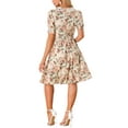 thumbnail image 3 of INSPIRE CHIC Vestido Midi Floral de Manga Abullonada con Cuello Peter Pan y Cintura Alta en Color Beige y Rosa, 3 of 6