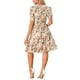 thumbnail image 3 of INSPIRE CHIC Vestido Midi Floral de Manga Abullonada con Cuello Peter Pan y Cintura Alta para Mujeres XL Beige Rosa, 3 of 6