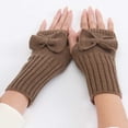 thumbnail image 3 of UTSJKR Knit Fingerless Gloves Bowknot Crochet Thumb Holes Gloves Hand Wrist Mitten for Women Writing Texting Khaki, 3 of 5