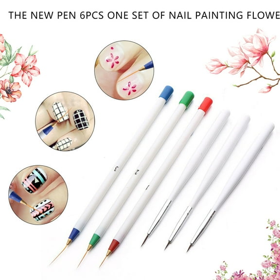 Jiaroswwei 6Pcs Nail Art Design Brush Dotting Painting Drawing Striping Liner Pen Tool Set