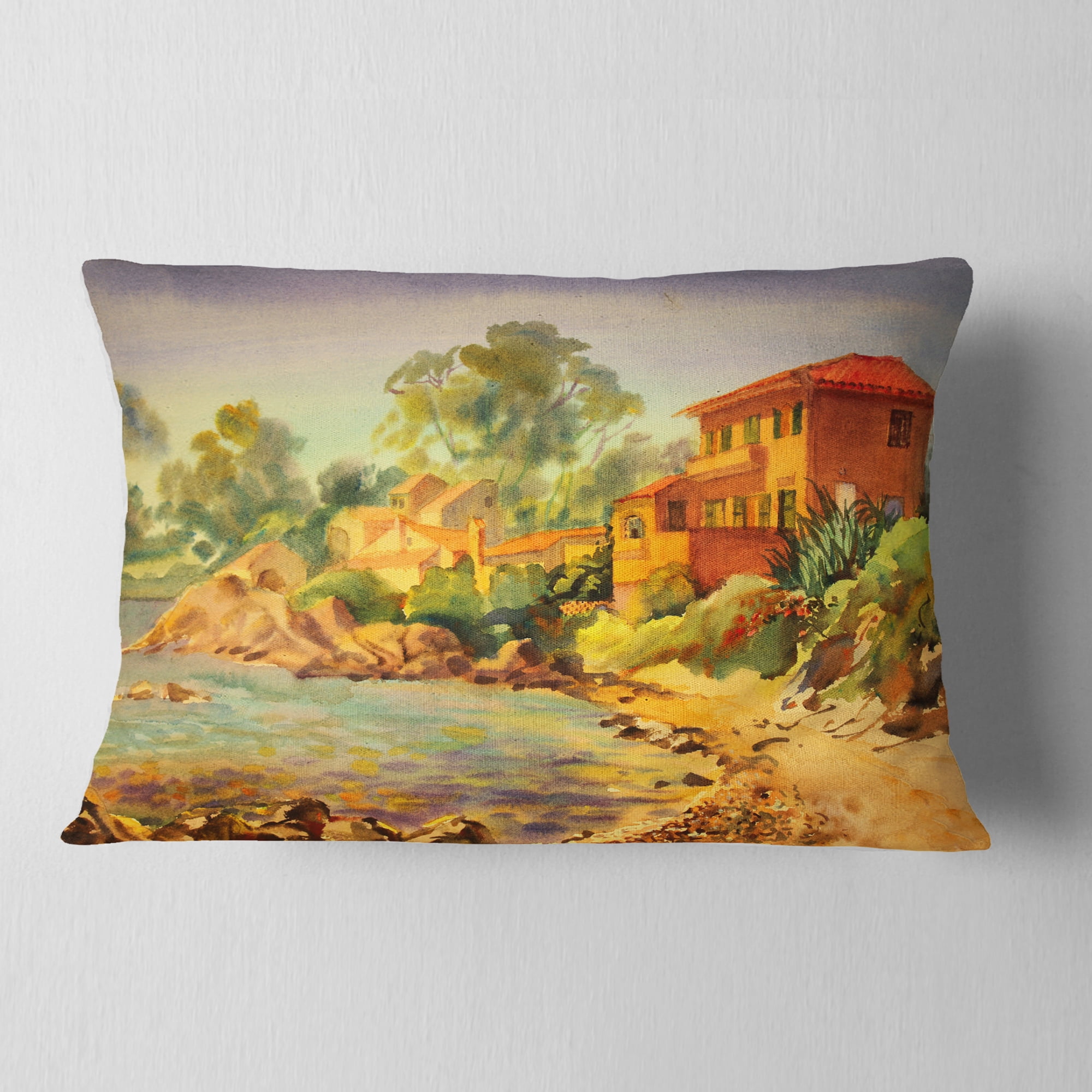Designart French Riviera - Landscape Printed Throw Pillow - 12x20