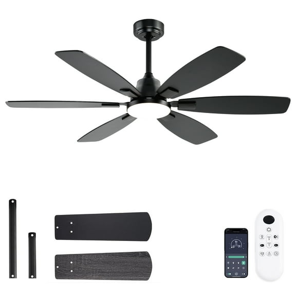Ceiling Fans with Lights, 52 Inch Ceiling Fan with Light and Remote, 3CCT Dimmable, 6 Speed Reversible DC Motor,5 Blades Modern Black Ceiling Fan for Bedroom, Indoor/Outdoor Use