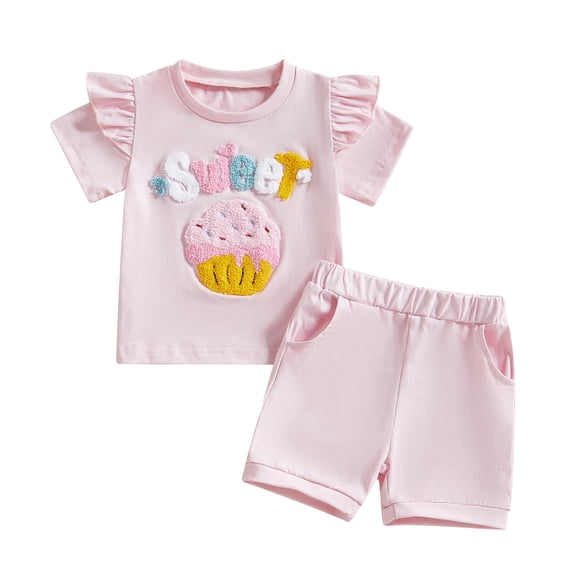 YIBOSEAN Toddler Baby Girl Outfit Cute Casual Clothes Ruffle Summer Short Sleeve T-Shirt Elastic Waist Shorts Set,Multicolors,2-Piece,Size0-6M/3Y