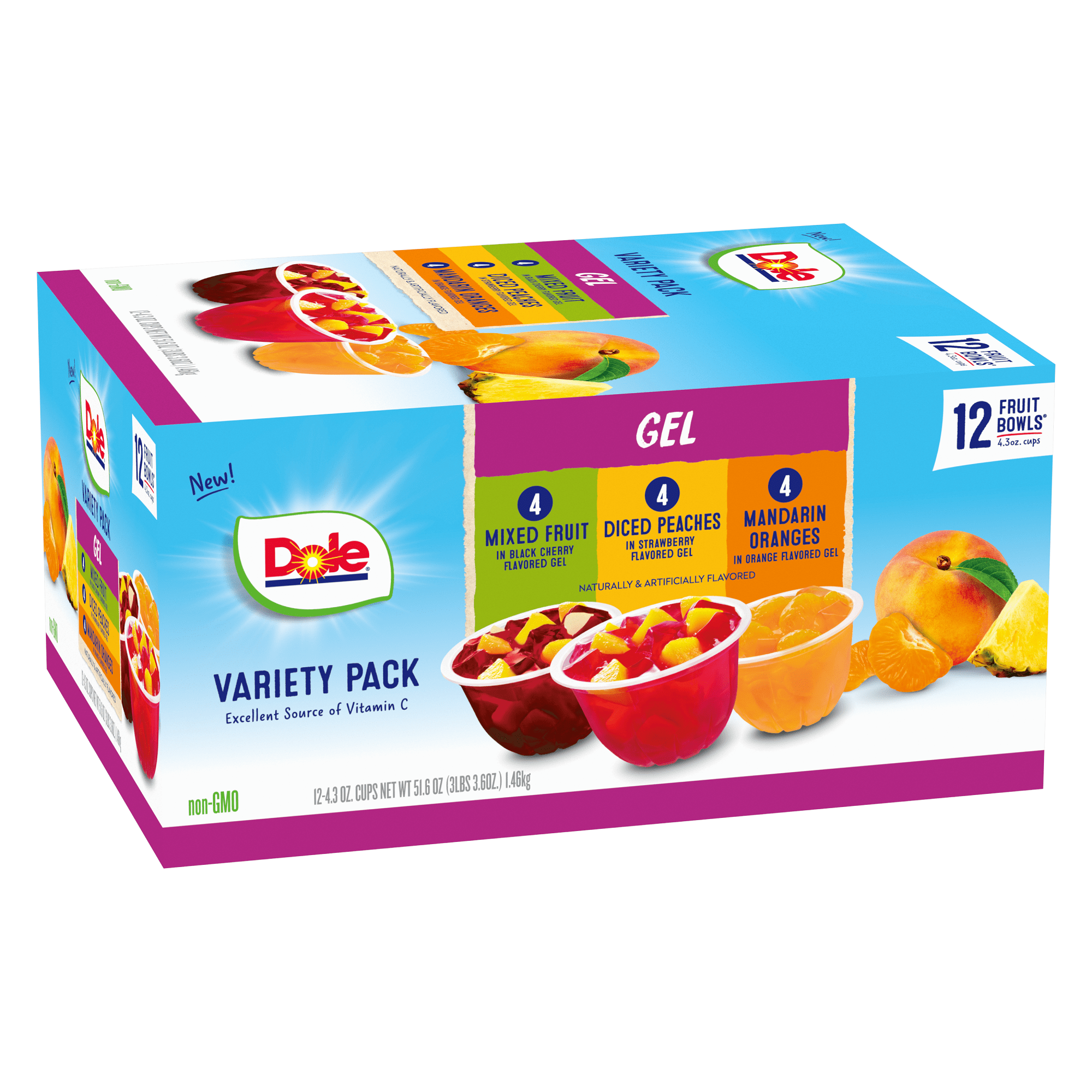 Dole Fruit Bowls in Gel: Peaches, Mandarin Oranges, & Mixed Fruit, 4.3 oz (12 Cups)-Pack Of 2