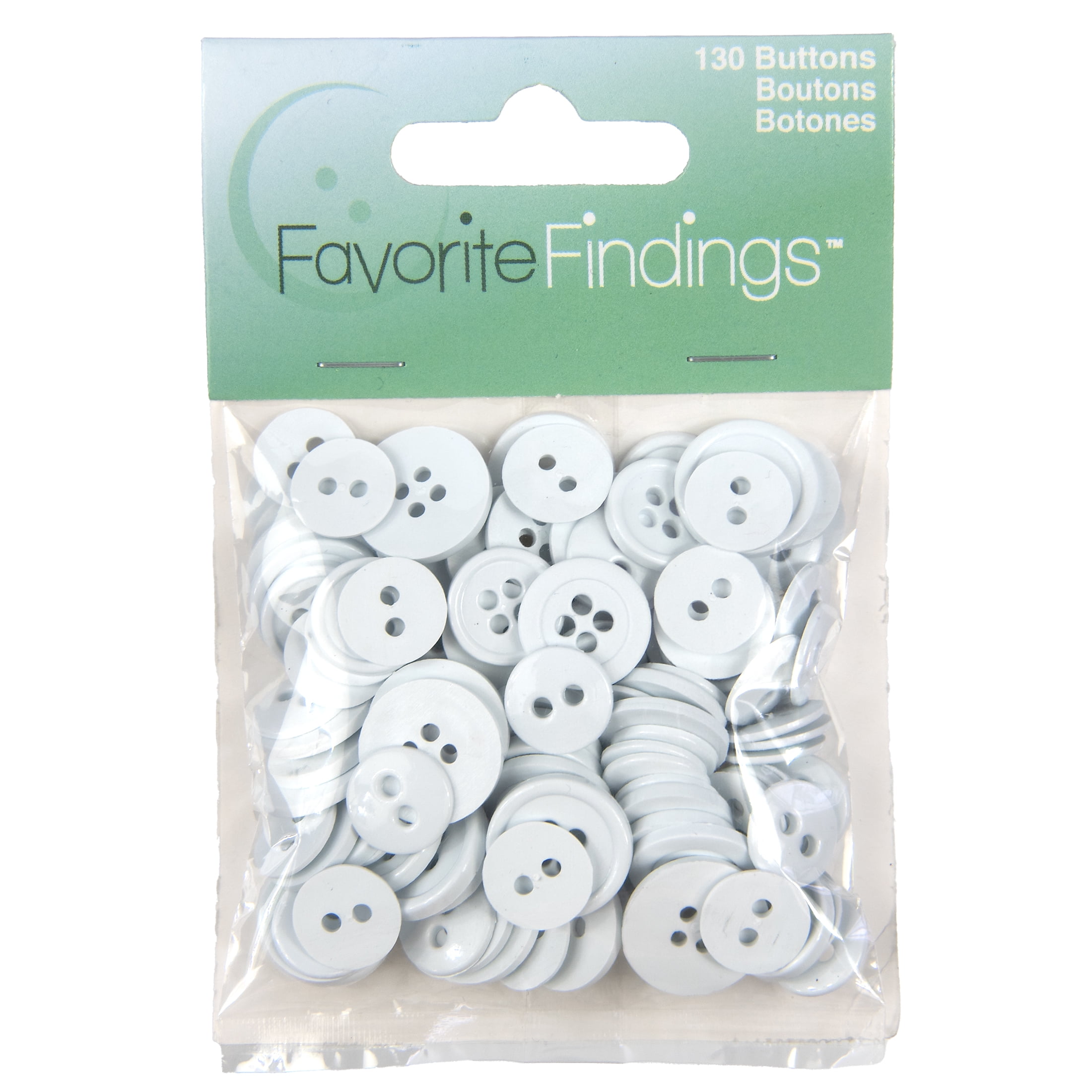 (3 pack) Favorite Findings White Basic Round Sew Thru Buttons, 130 Count