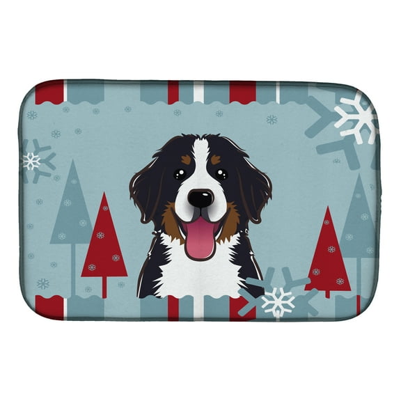 Winter Holiday Bernese Mountain Dog Dish Drying Mat