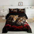 thumbnail image 2 of Feelyou Romantic Couple Tiger Full Size Comforter Sets, 3D Jungle Animal Bedding Comforter Set, Valentines Day Rose Reversible Bedding Sets, Breathable Home Decor, 3-Piece, 2 of 8
