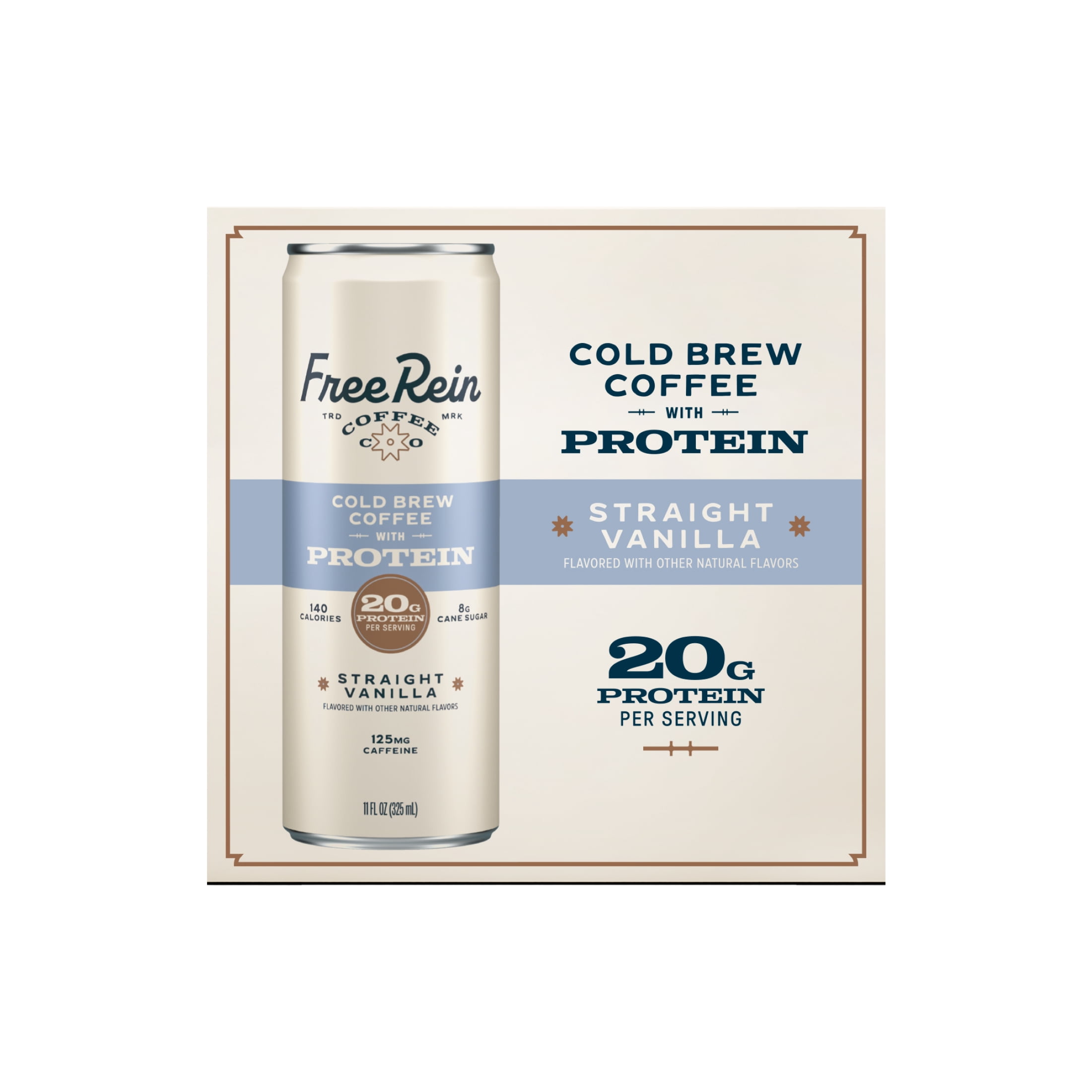 Free Rein Straight Vanilla Cold Brew Coffee with Protein-4 Pack