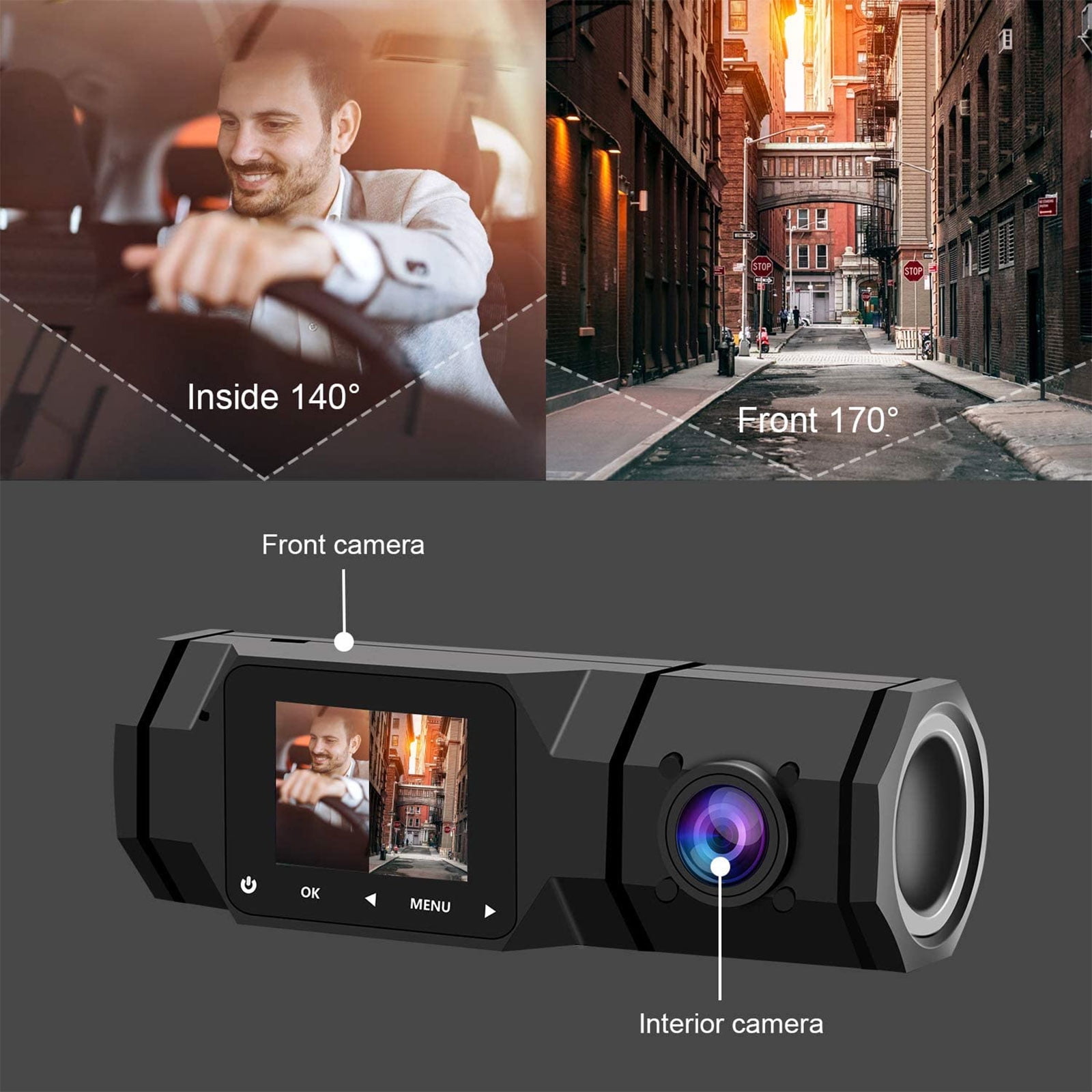 Dash Cam Front and Rear, TSV 3 Channel Dual Dash Camera, 1080P Car