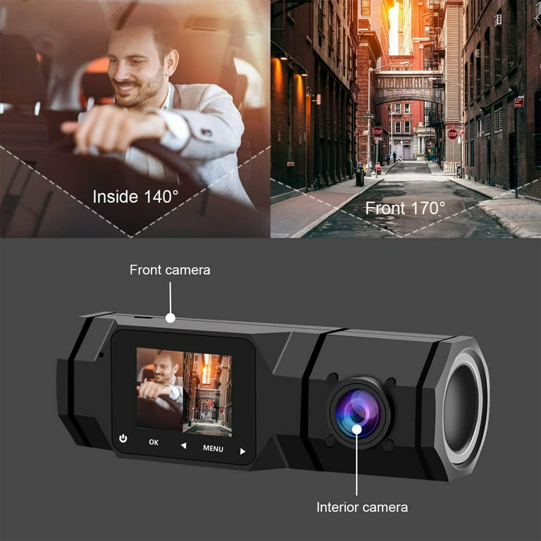 TSV Dual Dash Cam, FHD 1080P Front Interior Dual Dash Camera IR Night Vision Dashcam, Driving Recorder for Car, Taxi with Loop Recording, G-Sensor