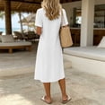 thumbnail image 6 of Horkkom Work Dresses for Women Summer Short Sleeve Shirt Dresses Collar Button Pleated Casual Maxi Dresses S, 6 of 7