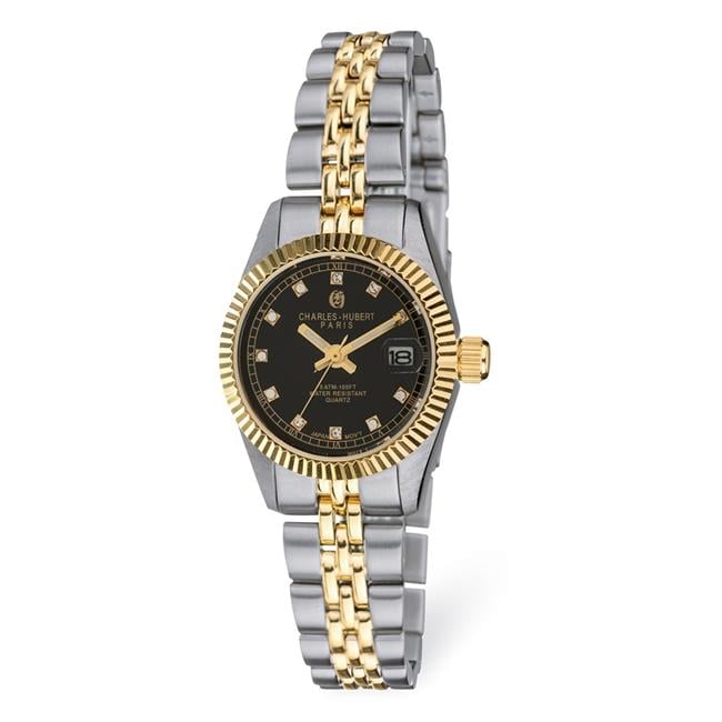 Charles Hubert Ladies Elegant Two-tone SS Black Dial  display picture 3