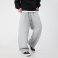 thumbnail image 3 of Baggy Sweatpants Wide Leg Pants for Men Solid Color Elastic Waist&nbsp;Drawstring High Waist with Pockets Light Gray 2XL, 3 of 6