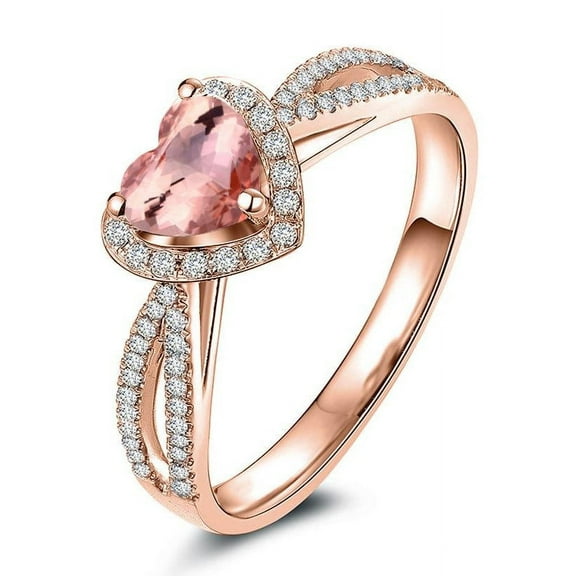 1.50 Carat Peach Pink Morganite (Heart Shaped Morganite) and Diamond Engagement Ring in Rose Gold for Women