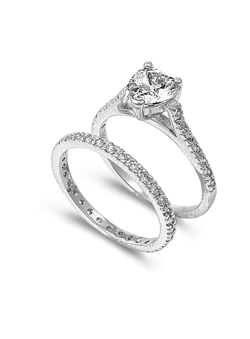 Round Center with Round Stones Cubic Zirconia Wedding Set Ring Sterling