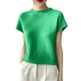 thumbnail image 7 of JGGSPWM Womens Summer Pullover Sweaters Turtleneck Shirts Dressy Short Sleeve Casual Blouse Tops Green L, 7 of 7