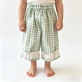 thumbnail image 3 of Bixock Girls Loungewear Pants High Waist Wide Leg Pants Kids Cropped Elastic Waist Plaid Print Lace Loose Light Weight Breathable Fall Casual Wear Size 2-3Years, 3 of 6