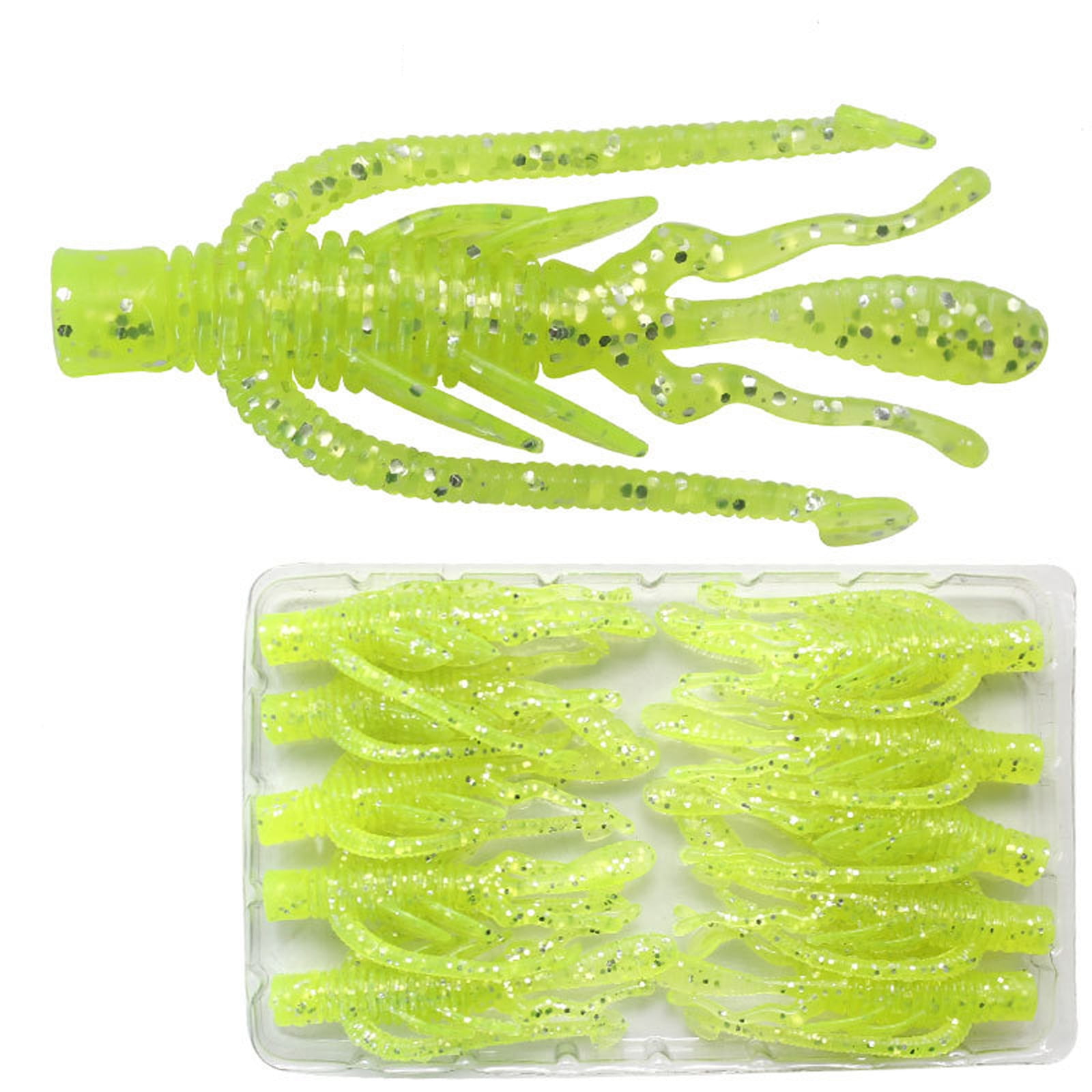 QLUEWX 10PCS Floating Shrimp Soft Lures Fluorescent Green Scented High Elastic Crawfish Bait 2.5in Artificial Fishing Soft Baits Freshwater Saltwater Tackle Gift for Anglers
