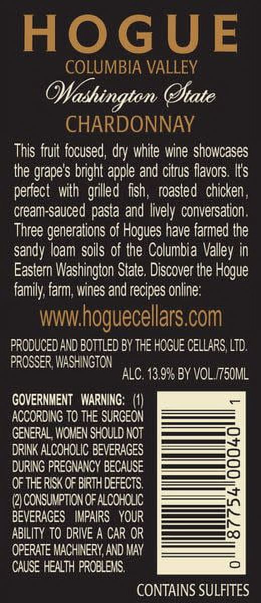 The Hogue Cellars Chardonnay Washington White Wine, 750 ml Bottle, 13.0% ABV