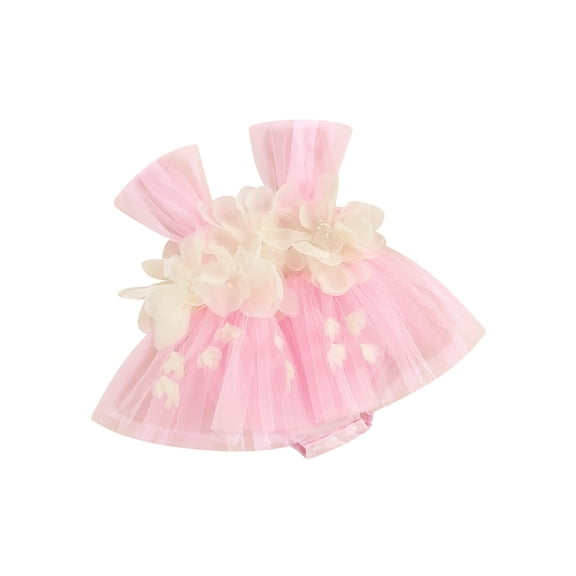 Suealasg Newborn Baby Girl Outfits Sleeveless 3D Flower Decor Tulle Romper Dress 1st Birthday Photoshoot Dress Summer Clothes