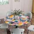 thumbnail image 5 of Palm Leaves Round Tablecloth for 55-60 Inch Tables, Fitted Table Cover with Elastic Edge, Colorful Tropical Plant Summer Flower Waterproof Outdoor Table Cloth Protector for Patio Garden Dinner Picnic, 5 of 9