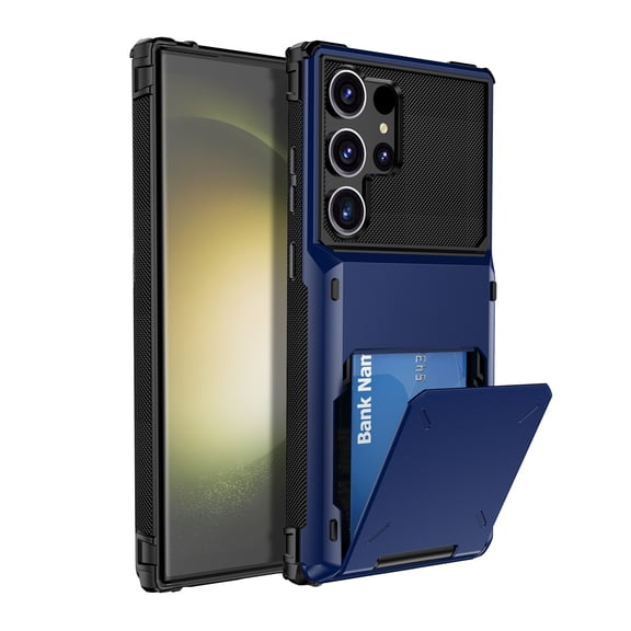 Allytech Rugged Case for Samsung Galaxy S21 Ultra, Flip Credit Card Holder Non-Slip Shockproof Cover, Hybrid Heavy Duty Protection Wallet Phone Case Compatible with Samsung Galaxy S21 Ultra - Blue