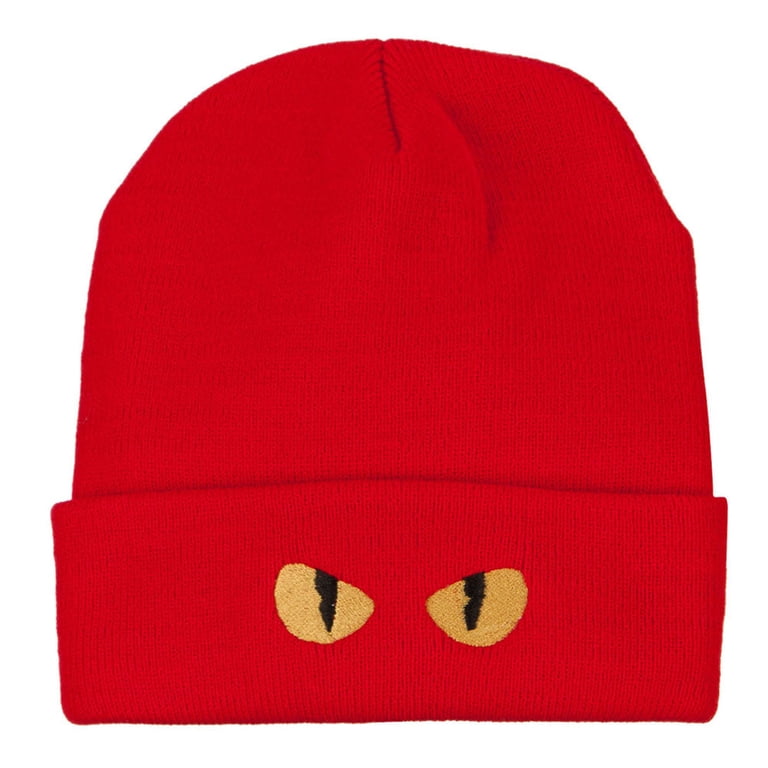 Cat Eyes Embroidered Long Beanie - Red OSFM - Walmart.com display picture 1