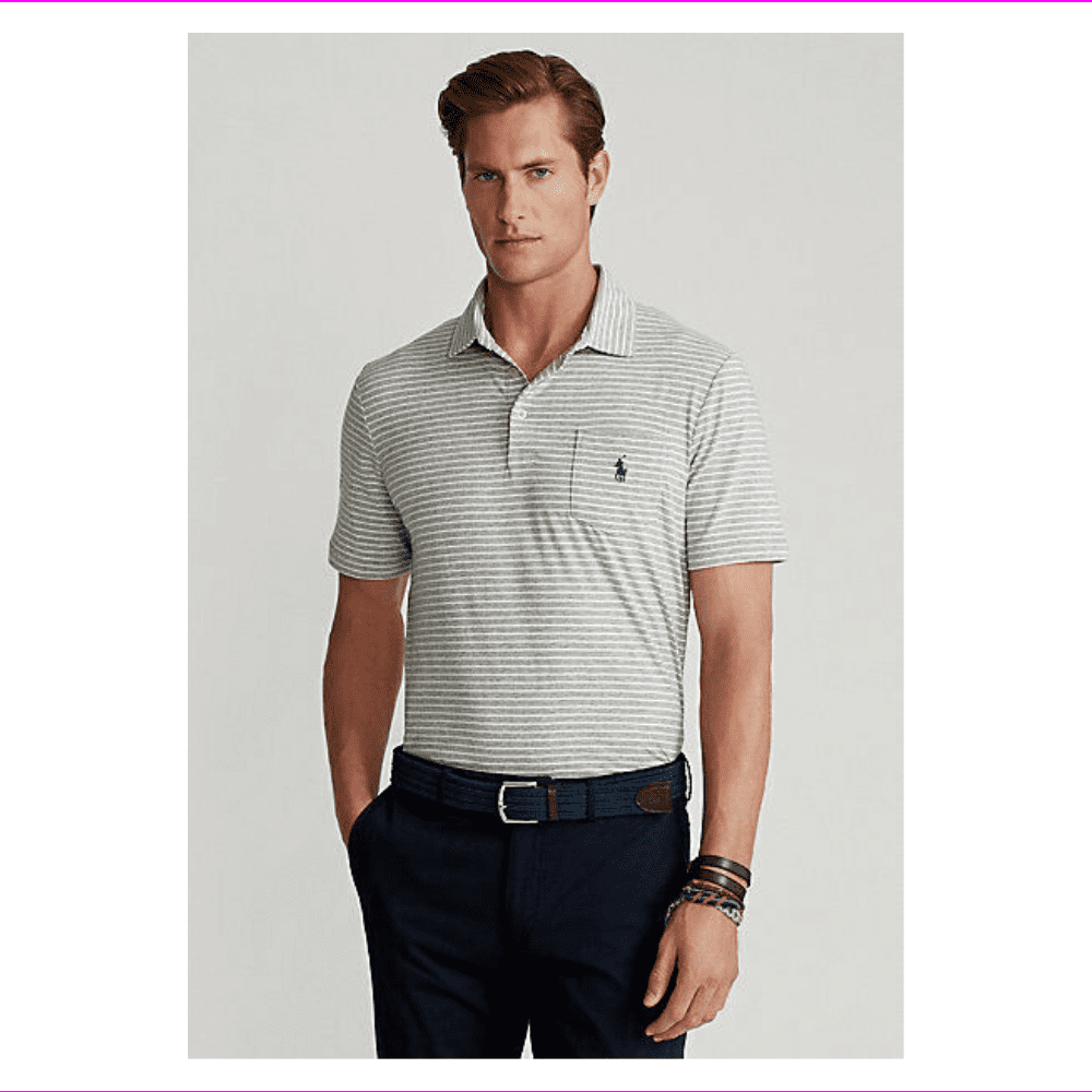 NEW GAP Men's Gray Grey & White Thin Stripe Classic Polo Style Shirt L 