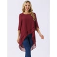 thumbnail image 3 of DARING DIVA Women's 3/4 Sleeve High Low Hem Scoop Neck Chiffon Blouses XL Wine Red, 3 of 8