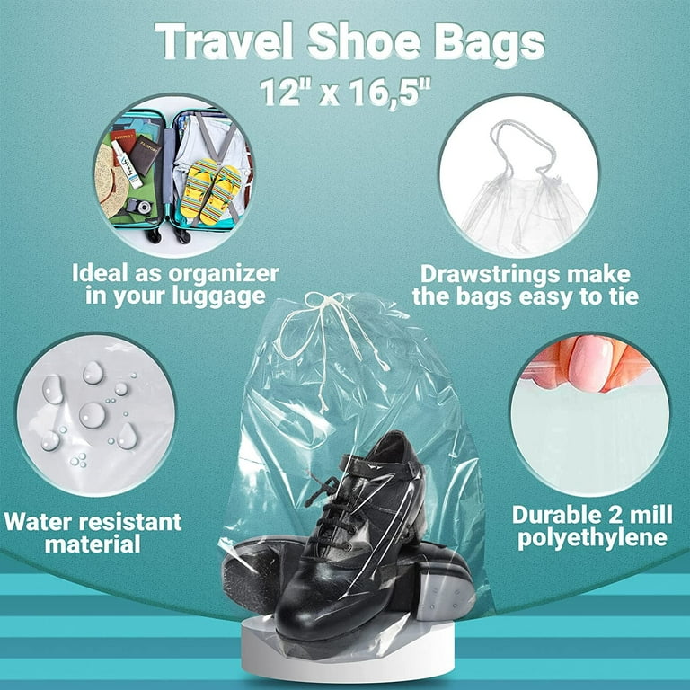 APQ Clear Drawstring Bag. 2 Mil Clear Plastic Drawstring Bags. Waterproof  Drawstring Clear Plastic Bags for Toiletries