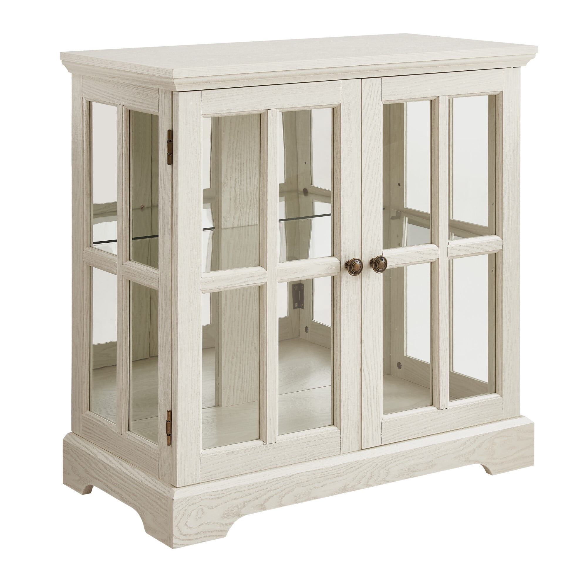 AENKYO Retro LED Glass Display Cabinet with Adjustable Shelf, Vintage Style Curio Showcase for Home, Antique White