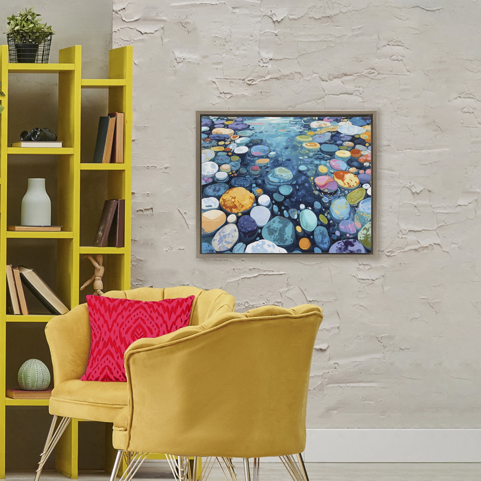 Stupell Industries Rainbow Rocks in River Brown Framed Floater Canvas Wall Art, design by Franklyn Gregory
