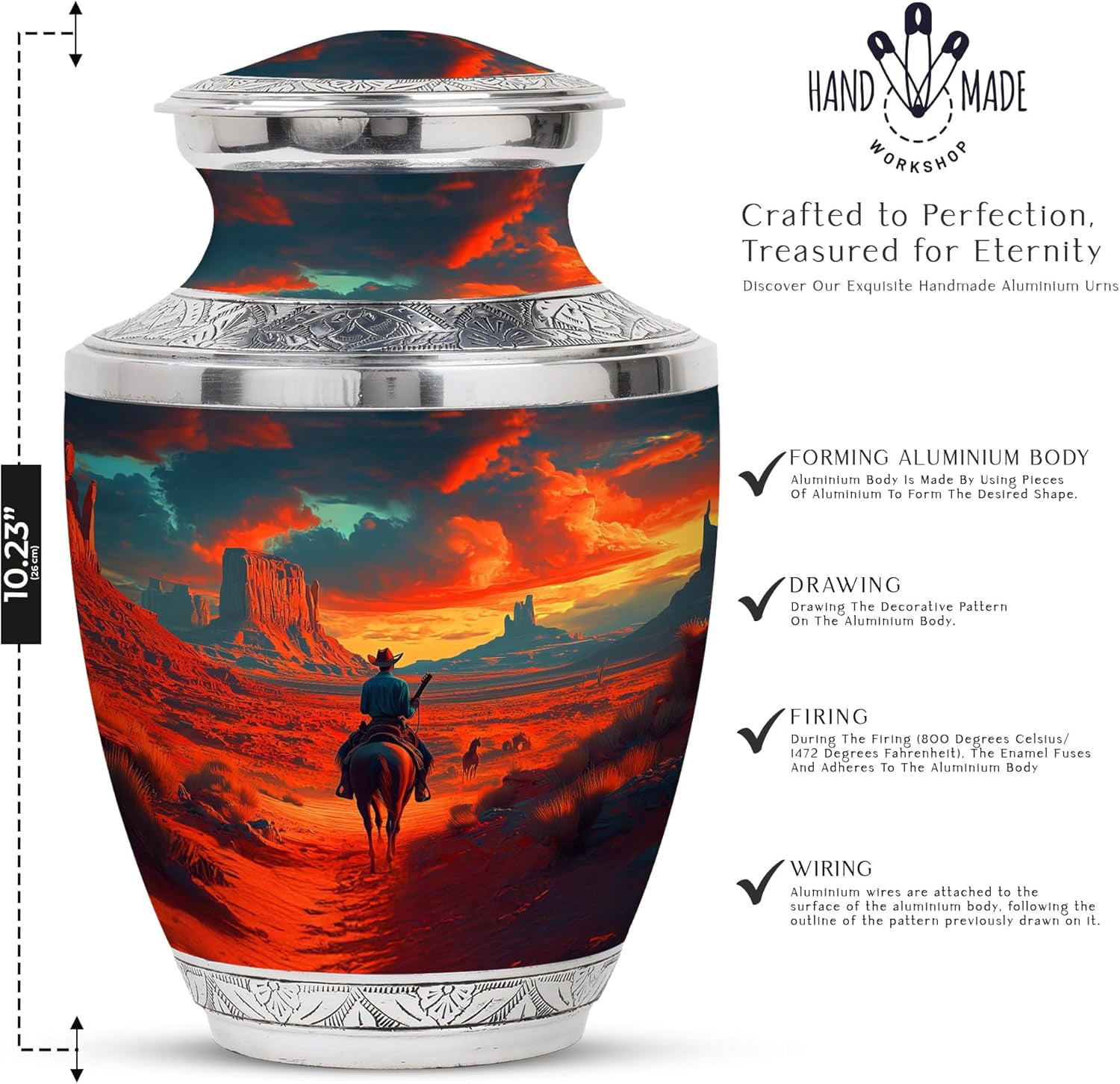 Cowboy Urn - Large Urn For Ashes Adult Male - Urn For Ashes For Women - Cremation Urns For Human Ashes - Urns For Human Ashes - Urn For Ashes Adult Male - Burial Urn Size 10 Inch