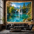 thumbnail image 6 of Cascading Waterfall Into Turquoise Pool in Forest Mountains, Serene Photographic for Nature Lovers, Landscape Wall Art Decor, Housewarming Gift, Tapestry Wall Hanging for Living Room and Bedroom, 6 of 7