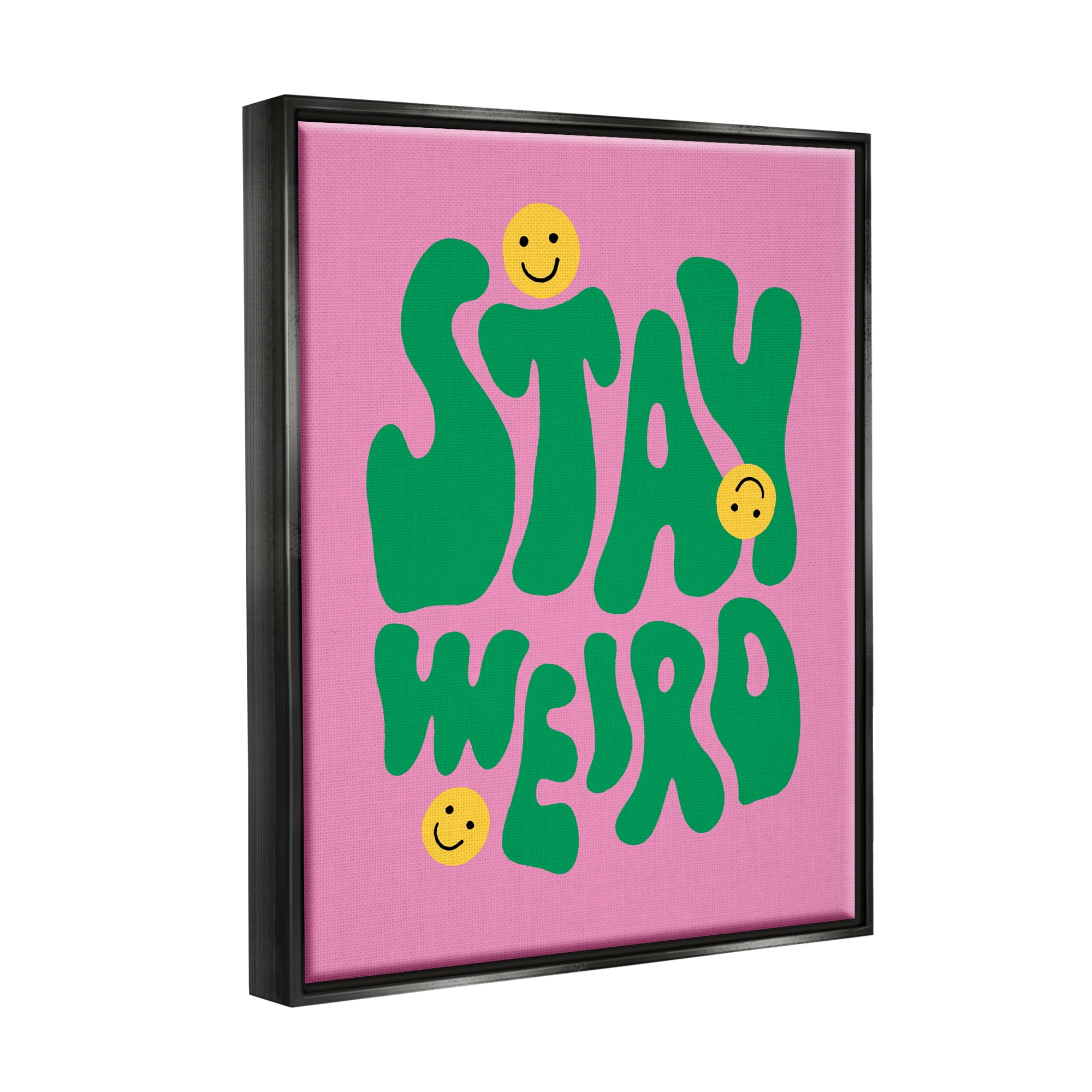 Stupell Industries Stay Weird Retro Smilies Typography Painting Black Floater Framed Canvas Art Print Wall Art, 25 x 31