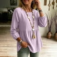 thumbnail image 5 of thefmos Women Plus Size Fall Round Neck Long Sleeve Tunic Tops Solid Boho Casual Pullover Blouses Loose Flowy Shirts for Curvy Women Vacation Outfits, Purple L, 5 of 8