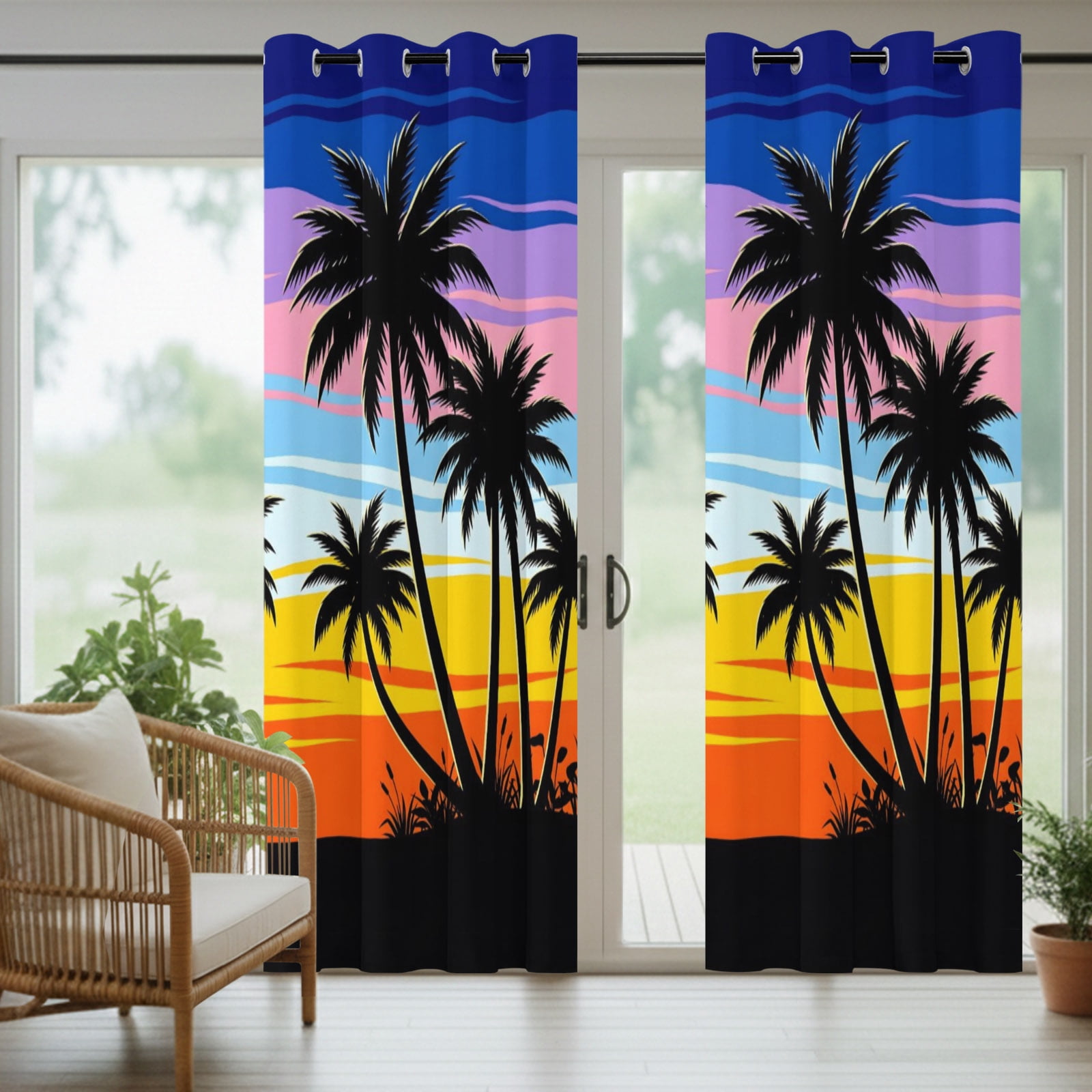 Coastal Sunset Outdoor Curtains for Patio, Palm Trees Beach Ocean Summer Sunshade Privacy Drapes Grommet Waterproof Outside Curtains for Porch/Cabana/Balcony 54"x 108", 1 Panel