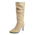 thumbnail image 5 of hopeusnice Ruched Knee High Boot Pointed Toe Heel Leather Upper Fashion Party Boot Khaki 37, 5 of 9