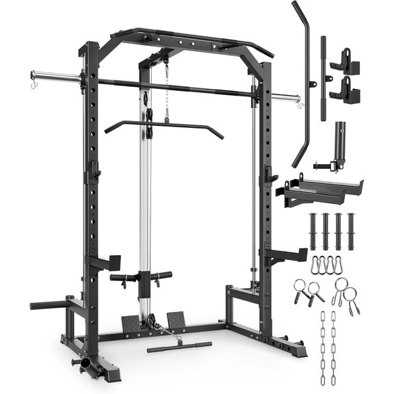 Smith Machine Power Rack, All-in-One Cable System Home Gym | 1000LBS Carbon Steel, Cable Pulley System, Smith & Squat Combo, Accessory Kit, Home Garage Gym