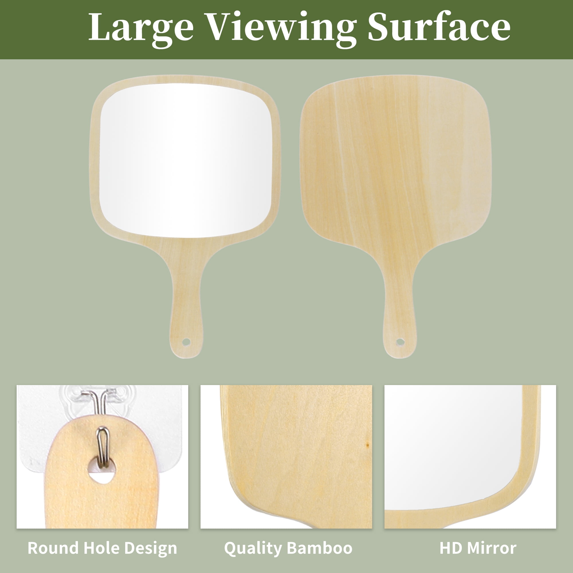 Unique Bargains HMirror with Handle Bamboo Handheld Mirror for Shaving Travel Wood L