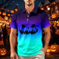 thumbnail image 2 of KLHDSF Men's Halloween Gradient Polo Shirt Short Sleeve Henley Neck Stretchy Breathable Casual Party Top Cyan L, 2 of 5