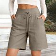 thumbnail image 6 of Only Moment Women's Summer Shorts Bamboo Nodes Cotton Casual Loose Elastic Waist Drawstring Beach Cover Up Shorts Cargo Shorts Khaki,M, 6 of 6