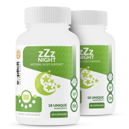 zZz Night Natural Sleep Aid - Non-Habit Sleeping Pills with Melatonin, Valerian, Chamomile & More - Promotes Relaxation & Restful Sleep for a Better Tomorrow – 2 Pack - Money Back Guarantee