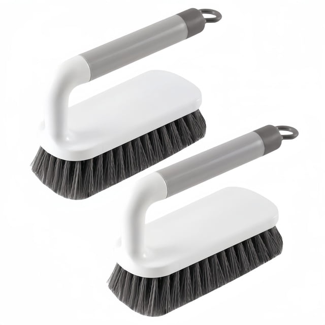 Cepillo para fregar, cepillos de limpieza para fregar, cepillos de limpieza resistentes con mango para ducha, baño, alfombra, cocina y bañera, paquete de 2 (gris)
