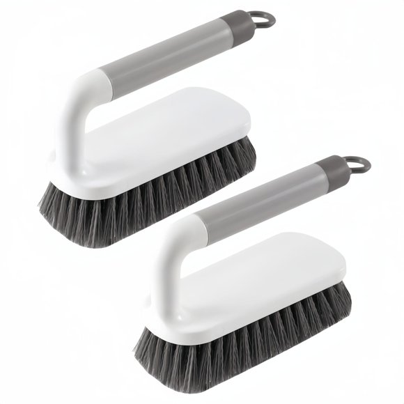 Cepillo para fregar, cepillos de limpieza para fregar, cepillos de limpieza resistentes con mango para ducha, baño, alfombra, cocina y bañera, paquete de 2 (gris)